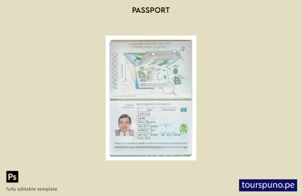Plantilla de pasaporte de Nueva Zelanda ( presente) lista para imprimir